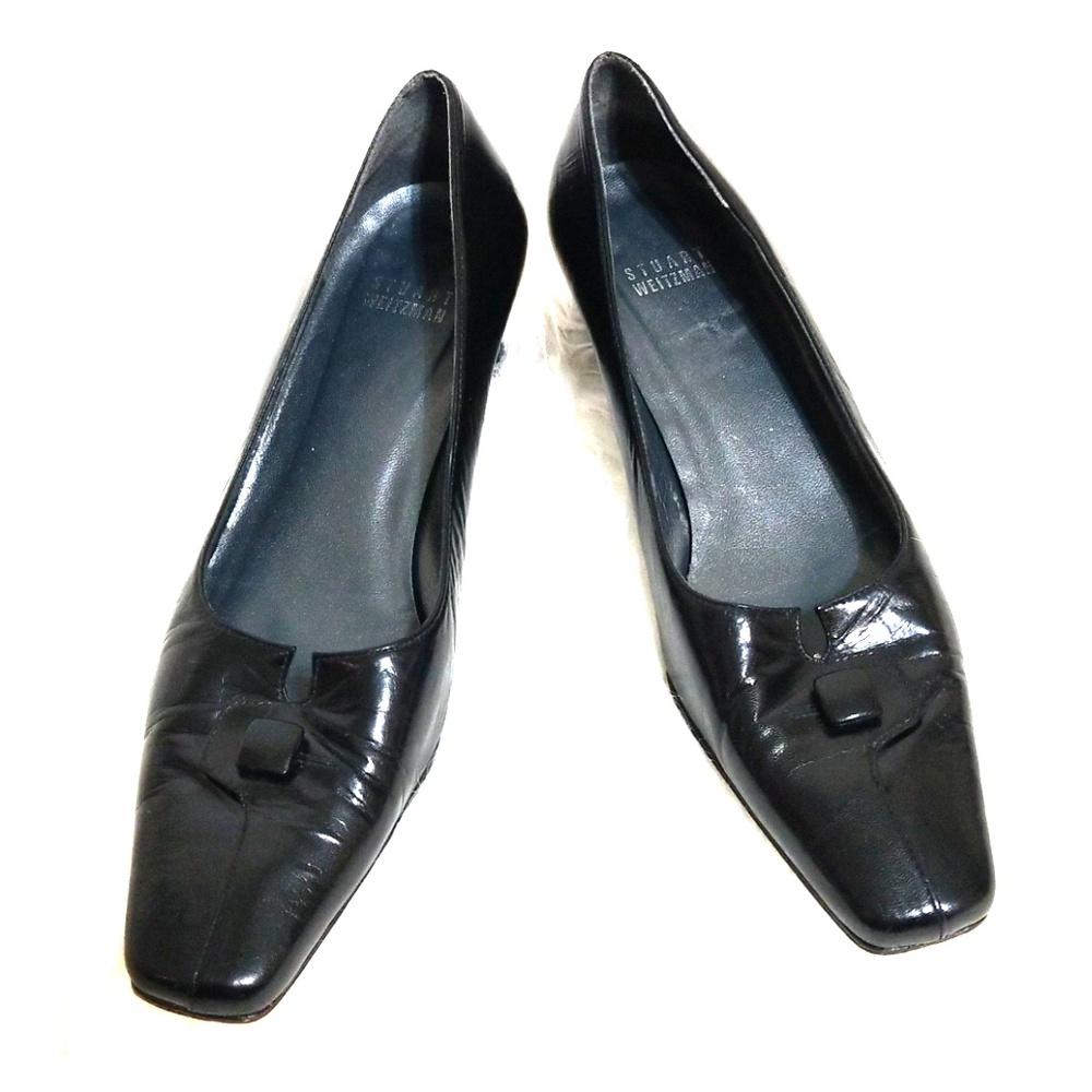 👠STUART WEITZMAN Classic Blk Leather Kitten Heels